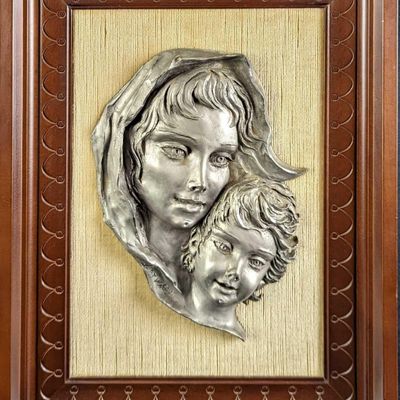 JB Vintage Framed Pewter Mother & Child Sculpture Art