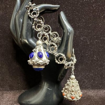Carnelian Locket and Ornate Fob Charm Silver 800 Bracelet R70