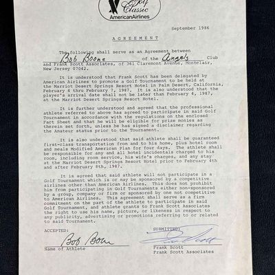 Bob Boone Signed American Airlines Golf Letter