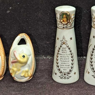 Vintage Easter Basket & Grace Prayers Salt & Pepper Shakers