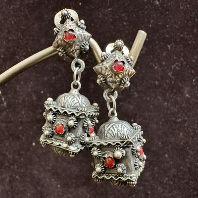 Red Garnet Gemstone 800 Silver Dangle Clip On Earrings R2