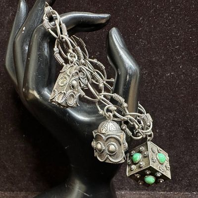 Etruscan Revival Style Bracelet 800 Silver Five Charms R19