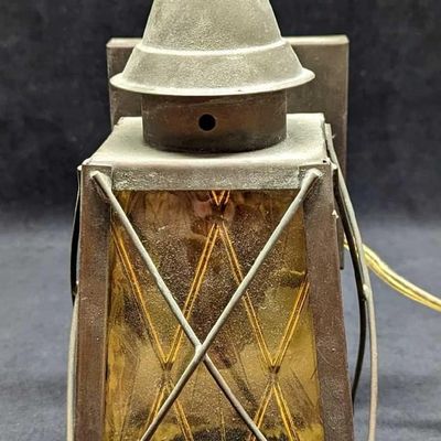 Sale Photo Thumbnail #1227: Vintage Metal And Amber Glass Wall Lamp With Cord