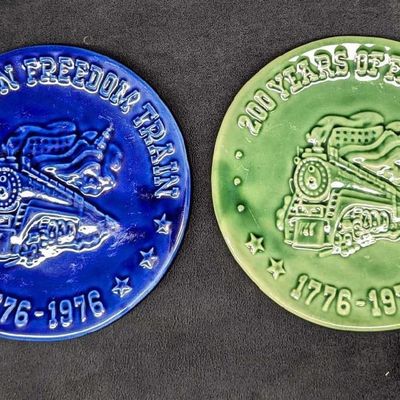 2 Vintage Freedom Train Ceramic Wall Plates