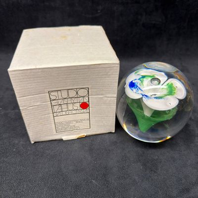 Art Glass Paperweight Studio Ahus Sweden Floral Abstract ER63