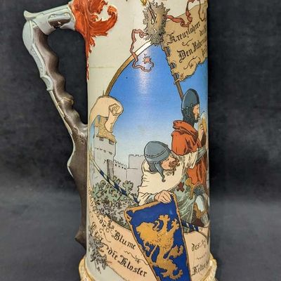Vintage Mettlach Wine Earned Crusaders & Monks Stein