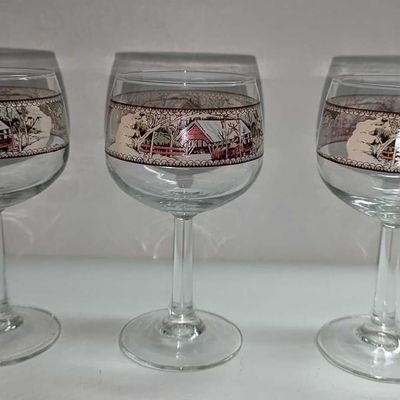 3 Covered Bridge Friendly Village Glassware Goblets