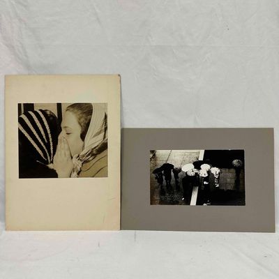 Sale Photo Thumbnail #1198: Pair of Vintage Black and White Photographs Women and Umbrellas