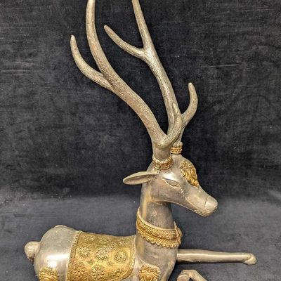 Vintage Metal Brass And Silver Tone Reindeer Statue