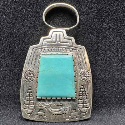 Sunface Carol Felley Turquoise Reversible Kachina Sterling Silver Pendant