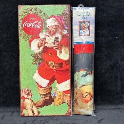 Coca Cola Coke Decorative Flag and Wooden Wall Sign
