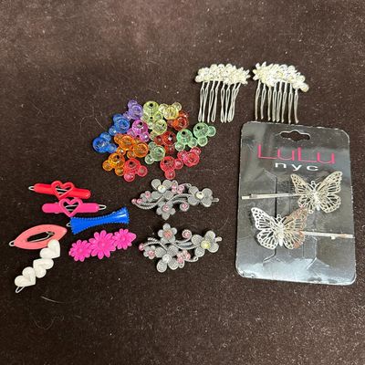 Hair Clips Lot Vintage Plastic Floral Disney Butterfly Set