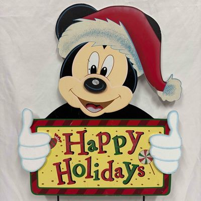Happy Holidays Santa Mickey Mouse Wooden Lawn Sign Wood Home Outdoor Decor