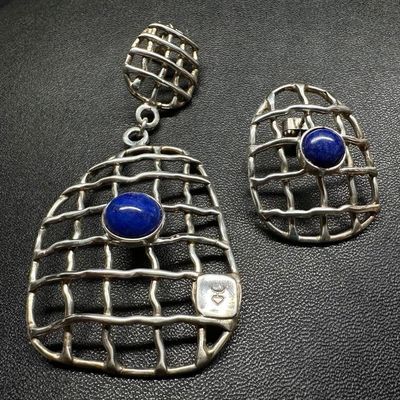 Large Asymmetric Silver Lapis Earrings