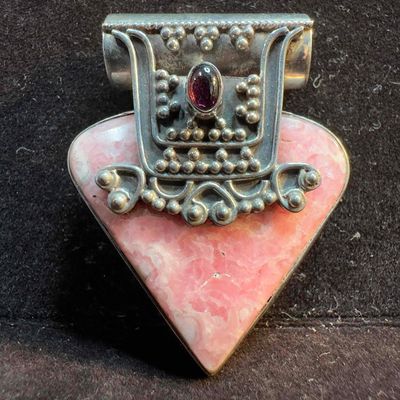 Rhodonite Pink Stone Amethyst Sterling Silver Pendant B31