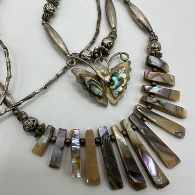 Native Style Silver Turquoise And Abalone Shell Necklace Butterfly Pendant