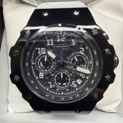 Invicta Men Black Chronograph Watch White Silicone Strap