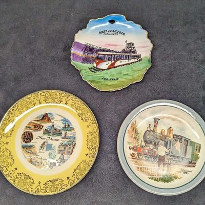 3 Vintage Souvenir Plates Trains & New Mexico