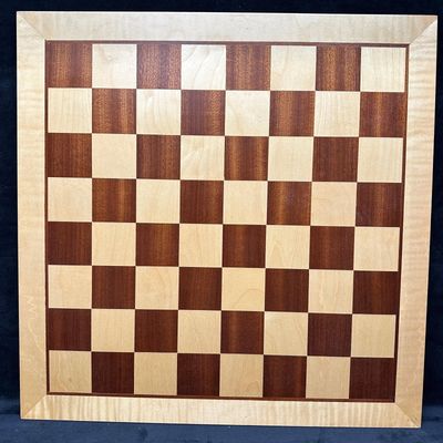 Handcrafted Wooden Chess Board Inlaid Light and Dark Wood Squares Poland