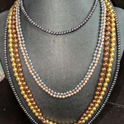 5 Vintage Faux Pearl And Gold Tone Necklaces