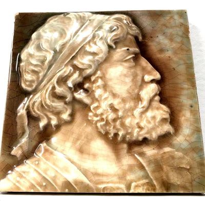 Vintage High Relief Tile Wall Hanging - Art Pottery Glazed Portrait Tile