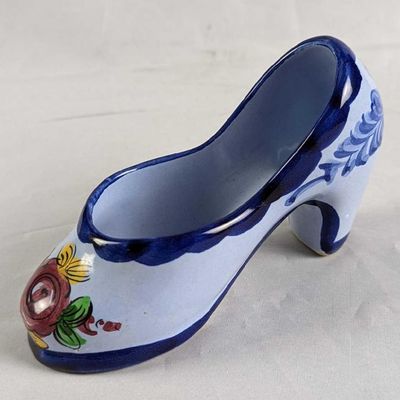 Vintage Hand Painted Floral Ceramic Shoe Figurine