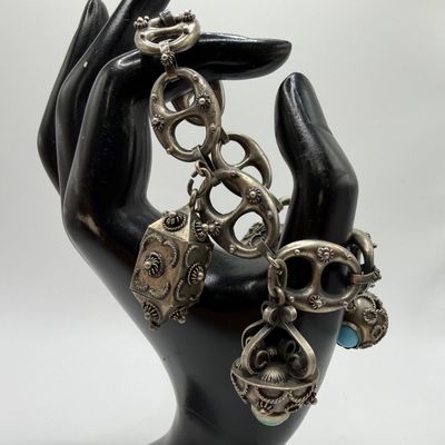Etruscan Revival Figural Fob Charm Silver 800 Bracelet ER79