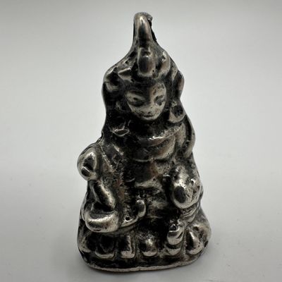 Tibetan Asian Style Deity Seated Figure Silver Pendant R11