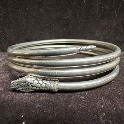 Sterling Silver Coiled Snake Bangle Bracelet Victorian Era Style L48