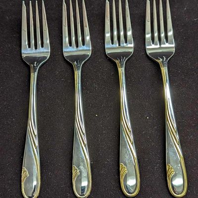 4 Retired Gorham Golden Swirl Salad Dinner Forks A
