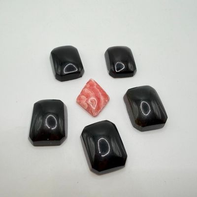 5 Black Rectangular Obsidian Cabochons Plus