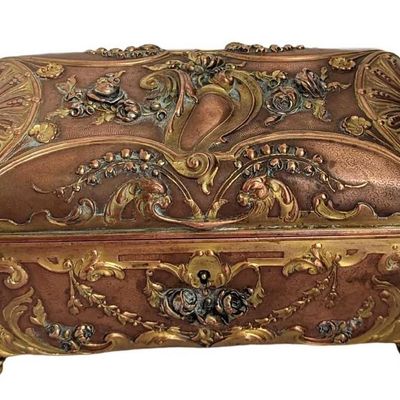 Vintage Gold Gilded Heavy Copper Coffin Trinket Box