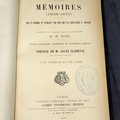 Memoires Mis En Ordre Et Publies Par Son Fils LE Chevalier U Govone