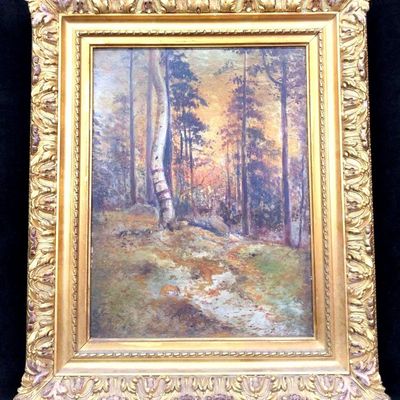 Acrylic On Board Fall Forest Scene Artist Unknown