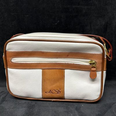 A.C.D. Marked White and Tan Leather Crossbody Shoulder Bag