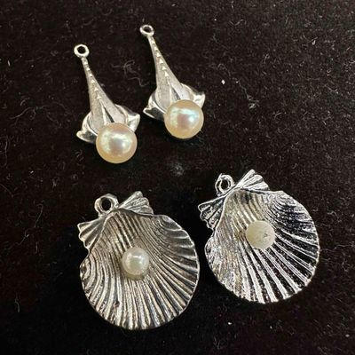 Faux Pearl Sterling Silver Pendant Set Shells D89