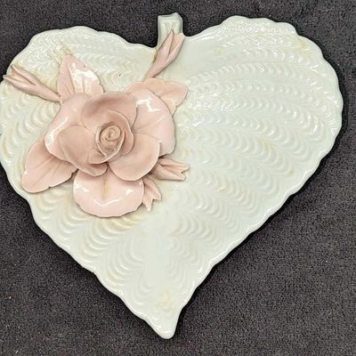 Vintage Nuova Capodimonte Rose Heart Shaped Dish