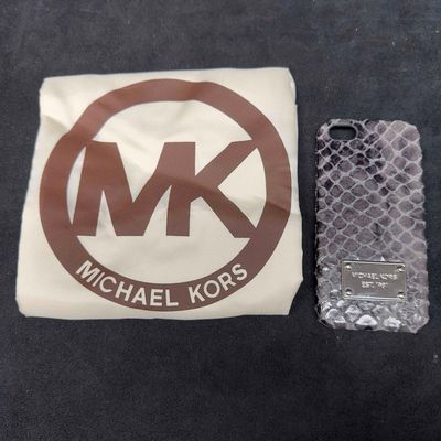 Michael Kors Snake Skin Python Black Gray Dark Slate Genuine Leather Cell Phone Cover Case