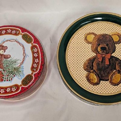 2 Vintage Teddy Bear Round Tins