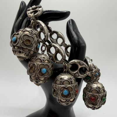 Etruscan Revival Fob Charm Silver 800 Bracelet ER78