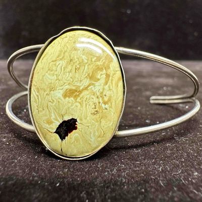Faux Jasper Stone Sterling Silver Bangle Bracelet D95