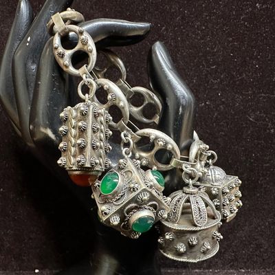 Etruscan Revival Style 800 Silver Detailed Ornate Charms with Gemstones R14