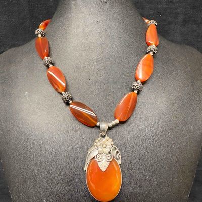 Sterling Silver Carnelian Gemstone Merav Indonesia 925 Necklace and Pendant C4