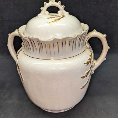 White Ironstone Porcelain Gold Accents Chamber Pot
