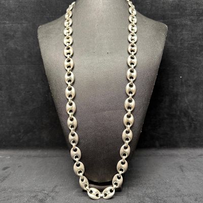 Mexican Sterling Silver 925 Heavy Link Puff Mariner Chain Style Necklace