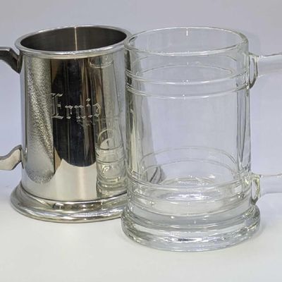 2 Vintage Glass And Pewter Tankards