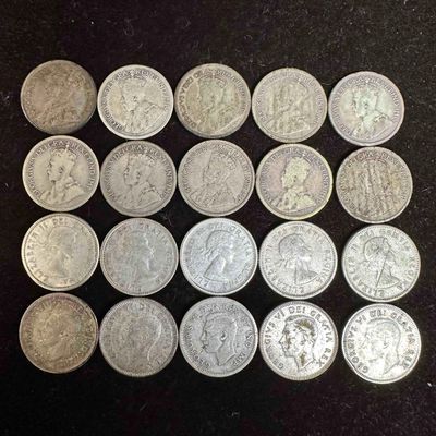 Canada Dime 10 Cent Silver Coin Collection Twenty Canadian Dimes Coins .800