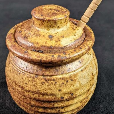 Vintage Colorado Hand Thrown Ceramic Honey Pot With Honey Stick