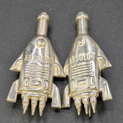 2 Sterling Silver Brooch Pins Absolut Vodka Bottle Rocket CC