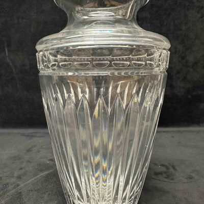 Crystal Glass Flower Vase Etched Lines and Dots Design Large